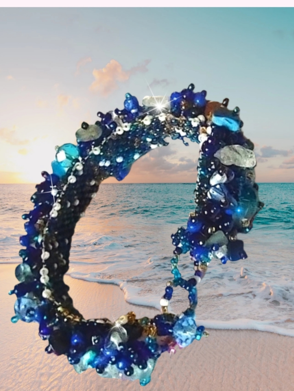 Woven Blue Beaded Toggle Bracelet